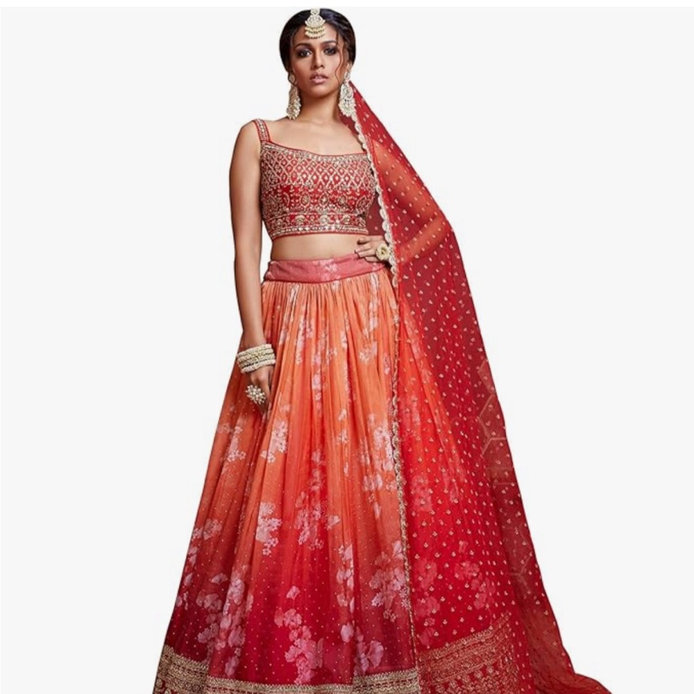 Elegant Red and Orange Lehenga Choli